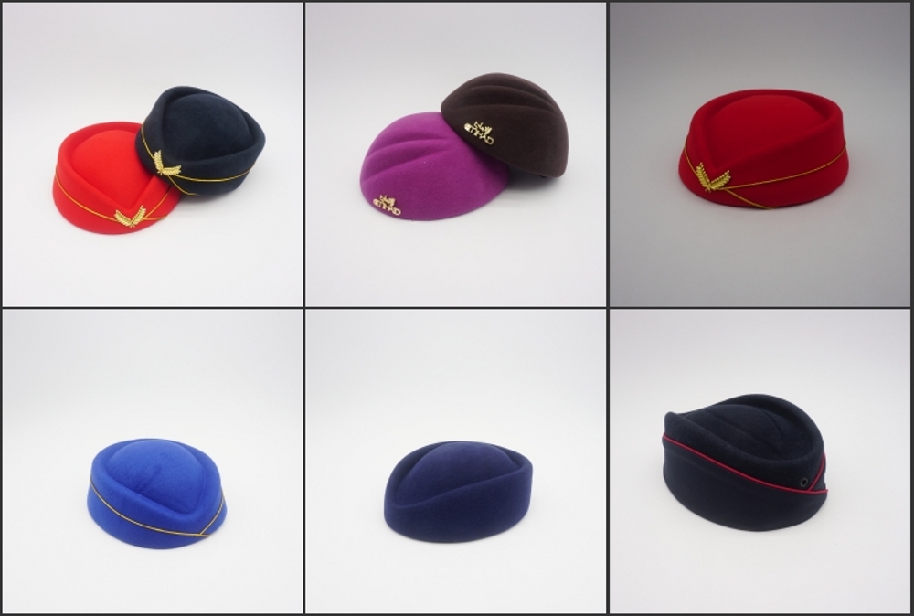 Pillbox and side cap styles for flight attendant uniforms.jpg