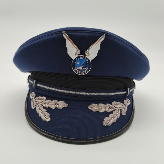 Custom Alaska Airlines Pilot Cap with Silver Visor Embroidery