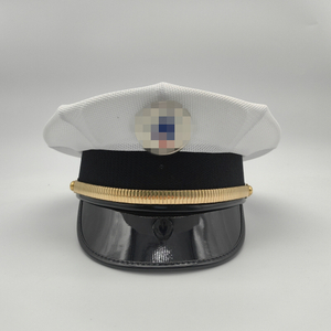 High‑End Property Concierge Security Uniform Hat White Mesh Breathable Peak Cap With Gold Band