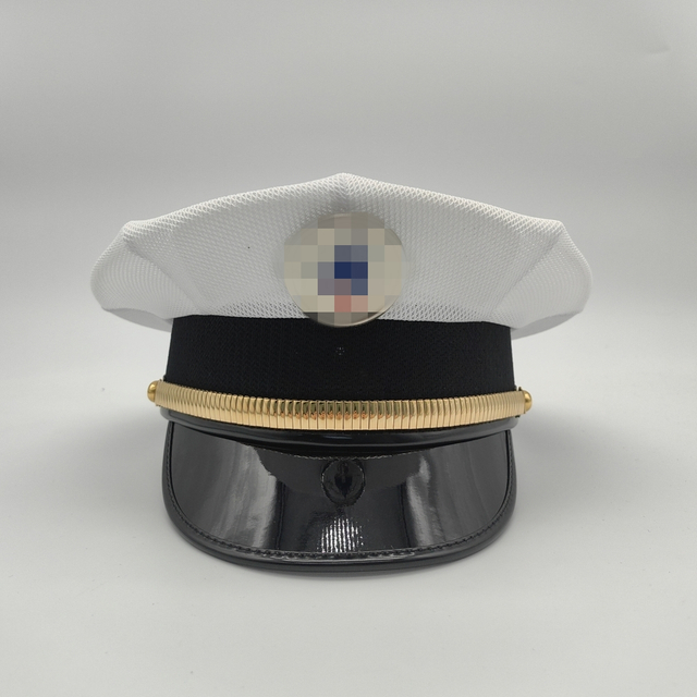 High‑End Property Concierge Security Uniform Hat White Mesh Breathable Peak Cap With Gold Band